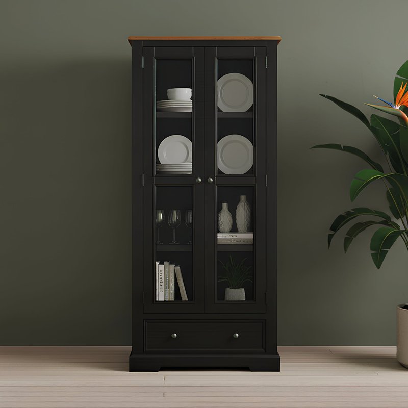 Photo of Charlton oak and black painted glazed display cabinet Photo of Charlton oak and black painted glazed display cabinet