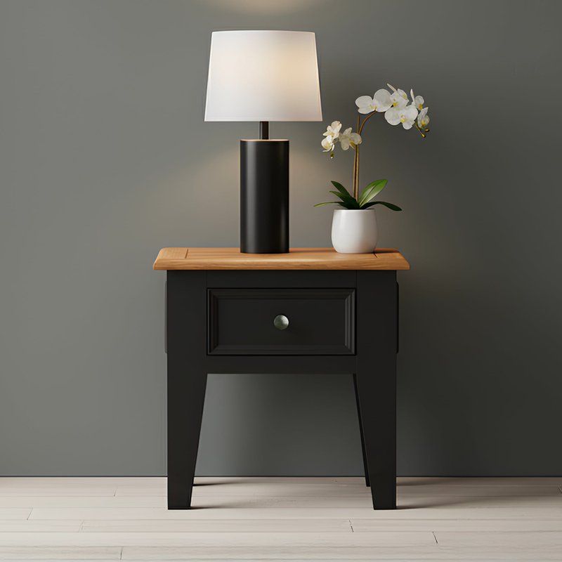 Photo of Charlton oak and black painted lamp table Photo of Charlton oak and black painted lamp table