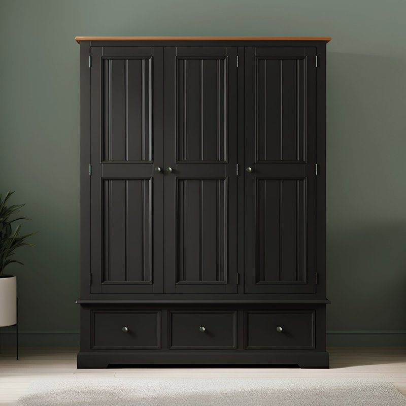 Photo of Charlton oak and black painted triple wardrobe Photo of Charlton oak and black painted triple wardrobe