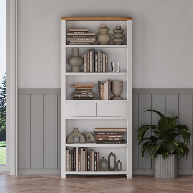 Photo of Bradwell oak and signal white painted tall bookcase Photo of Bradwell oak and signal white painted tall bookcase