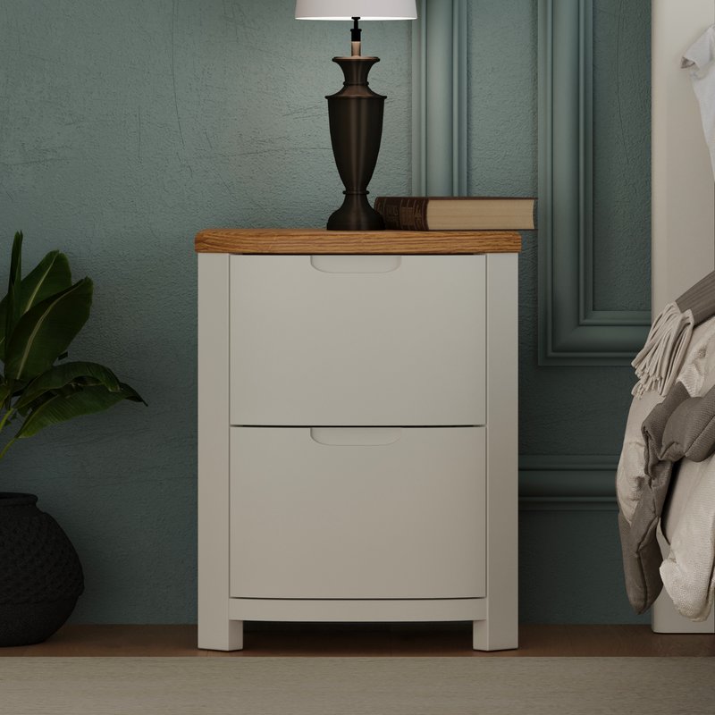 Photo of Bradwell oak and signal white painted 2 drawer bedside chest Photo of Bradwell oak and signal white painted 2 drawer bedside chest