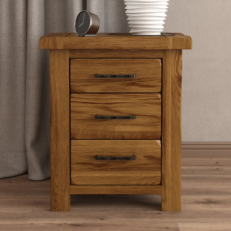 Photo of Rustic solid oak 3 drawer bedside table | dovetail drawers Photo of Rustic solid oak 3 drawer bedside table | dovetail drawers