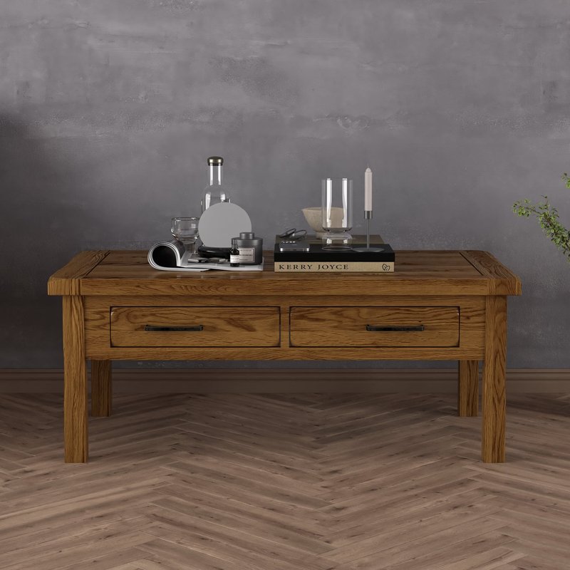 Photo of Rustic solid oak 4 drawer coffee table | dovetail drawers Photo of Rustic solid oak 4 drawer coffee table | dovetail drawers