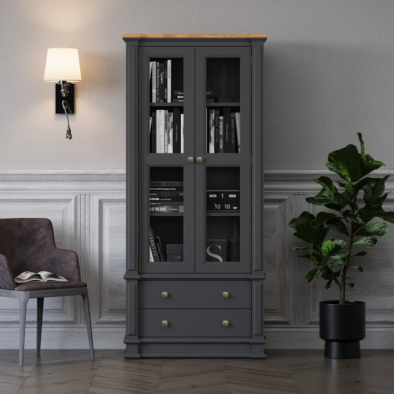 Photo of Lawson oak and charcoal grey painted glazed display cabinet Photo of Lawson oak and charcoal grey painted glazed display cabinet