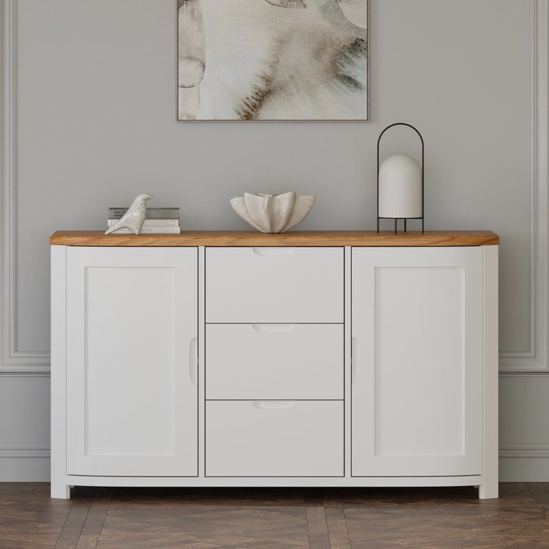 Photo of Bradwell oak and signal white painted large sideboard Photo of Bradwell oak and signal white painted large sideboard