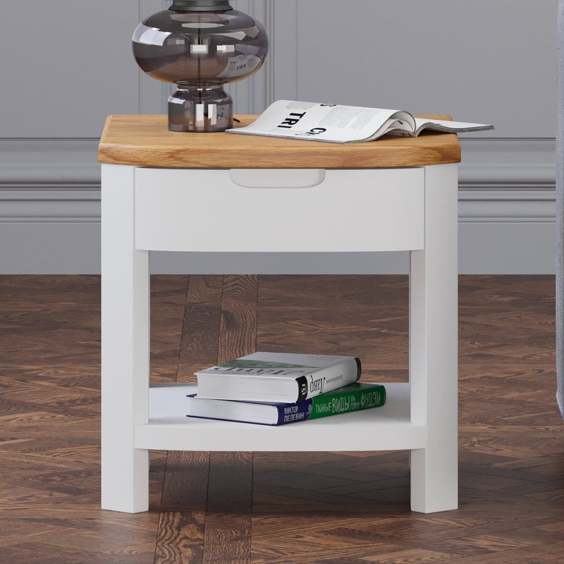 Photo of Bradwell oak and signal white painted 1 drawer lamp table Photo of Bradwell oak and signal white painted 1 drawer lamp table
