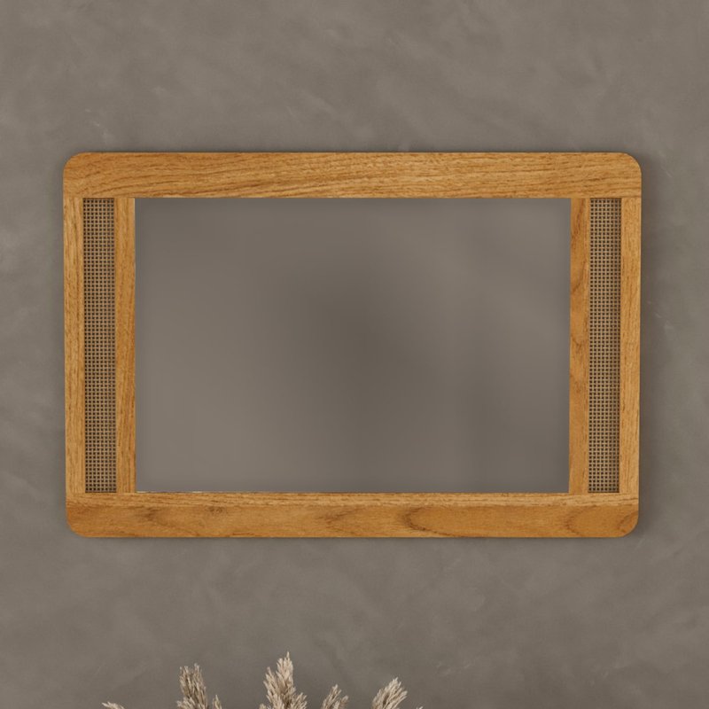 Photo of Oak rattan wall mirror Photo of Oak rattan wall mirror