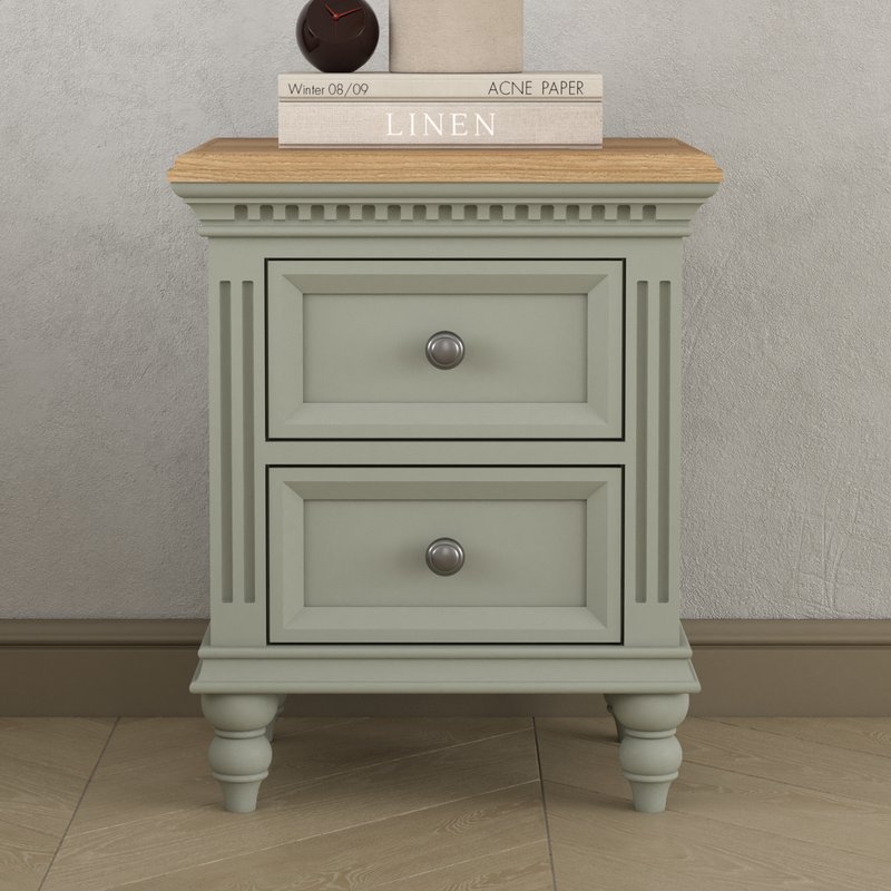 Photo of Francis oak and soft green painted 2 drawer bedside chest Photo of Francis oak and soft green painted 2 drawer bedside chest