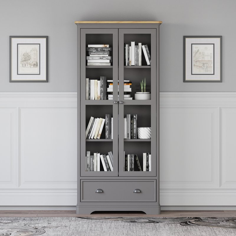 Photo of Felton oak and light grey painted glazed display cabinet Photo of Felton oak and light grey painted glazed display cabinet