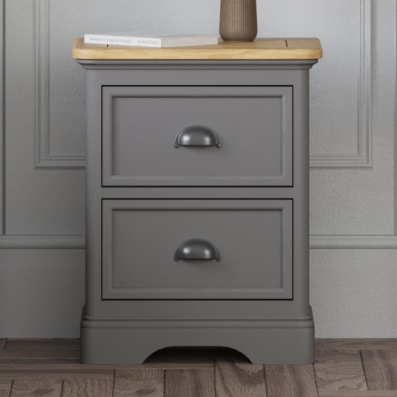 Photo of Felton oak and light grey painted 2 drawer bedside chest Photo of Felton oak and light grey painted 2 drawer bedside chest