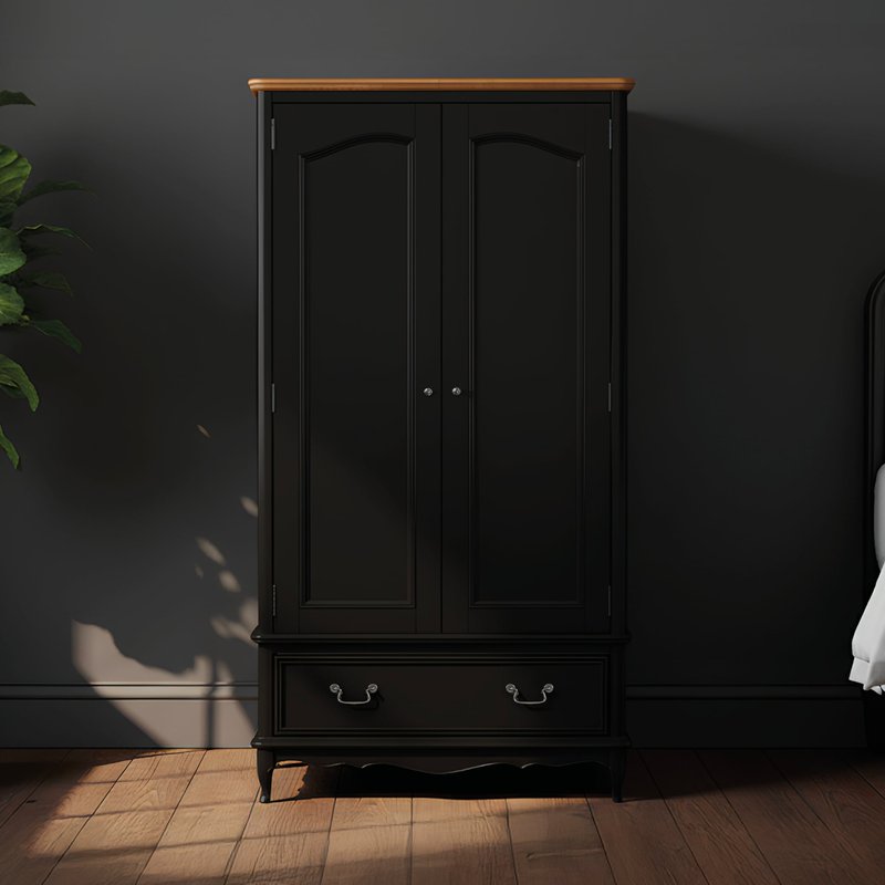 Photo of Chateau noir oak and black painted double wardrobe Photo of Chateau noir oak and black painted double wardrobe