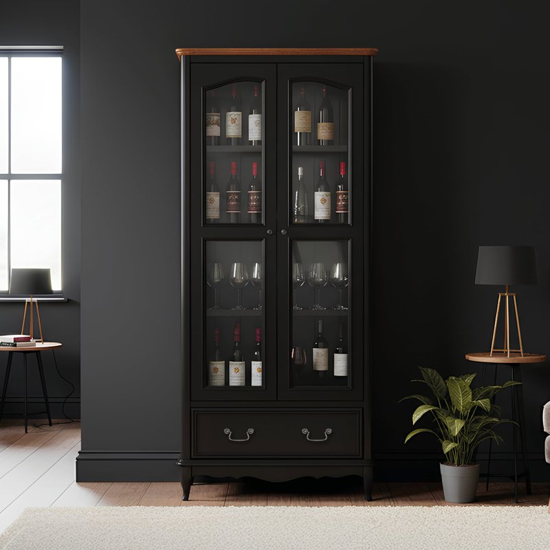 Photo of Chateau noir oak and black painted display cabinet Photo of Chateau noir oak and black painted display cabinet