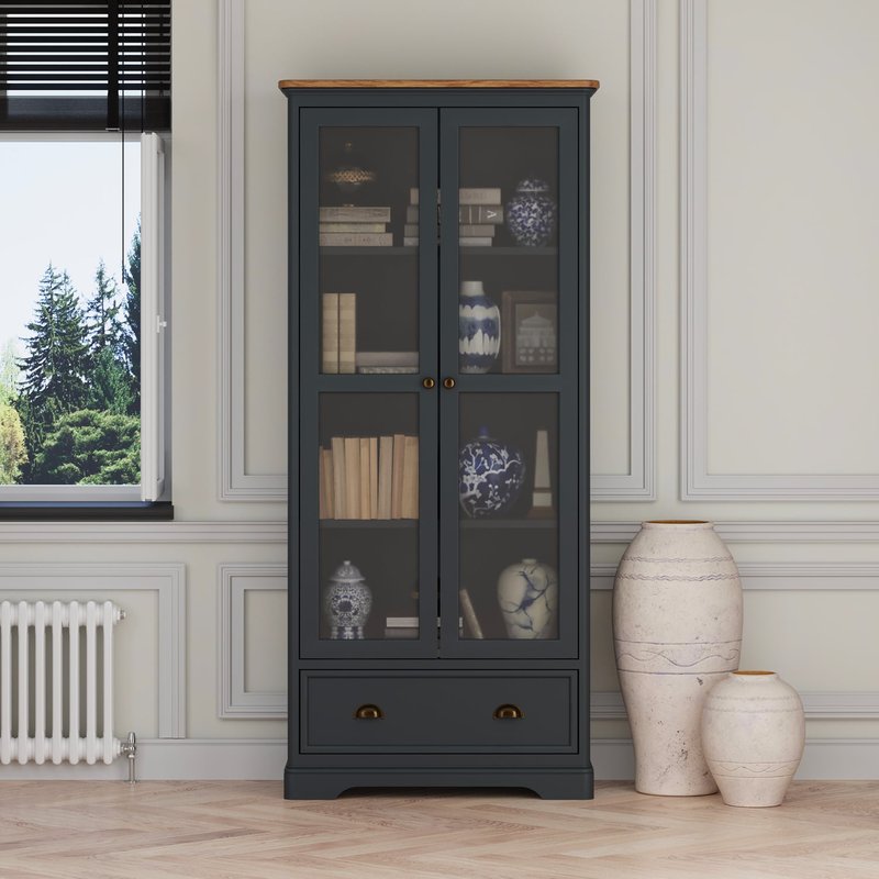 Photo of Bridstow oak and blue painted glazed display cabinet Photo of Bridstow oak and blue painted glazed display cabinet