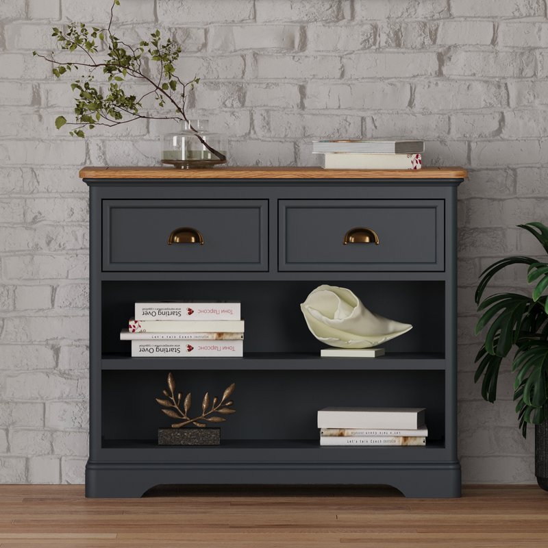 Photo of Bridstow oak and blue painted storage console table Photo of Bridstow oak and blue painted storage console table