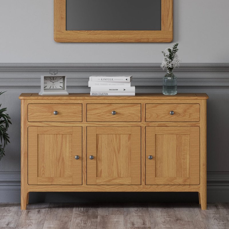 Photo of Large solid oak sideboard with cupboards Photo of Large solid oak sideboard with cupboards