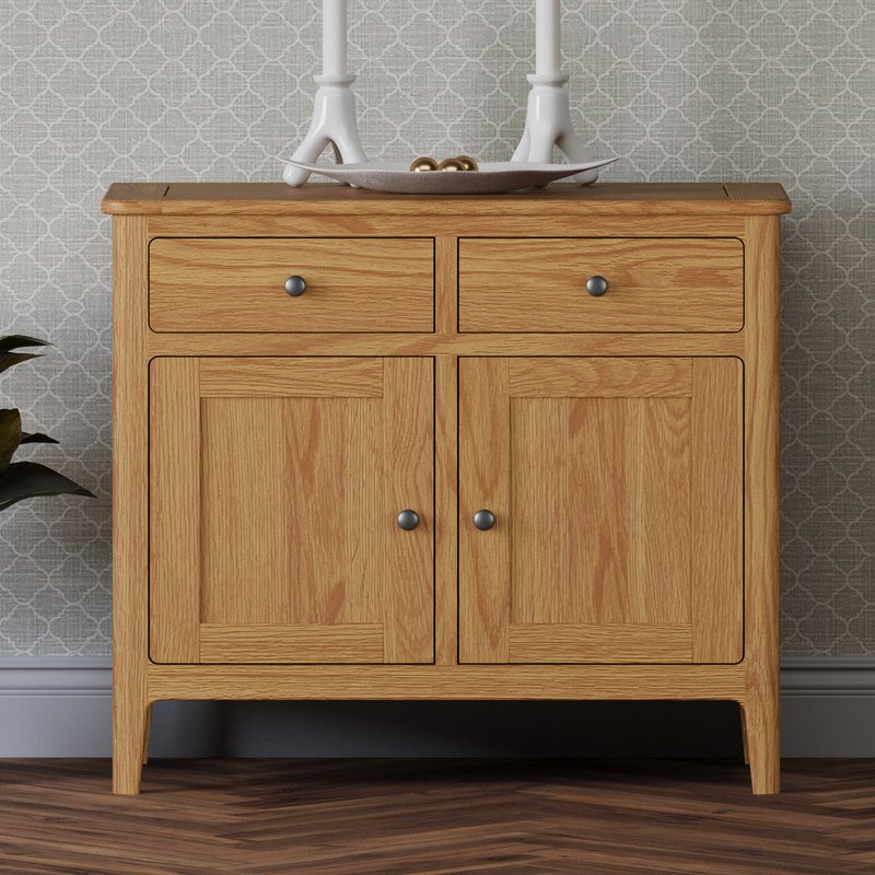 Photo of Small solid oak sideboard - compact storage Photo of Small solid oak sideboard - compact storage