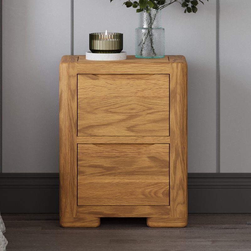 Photo of Harper solid oak 2 drawer bedside chest Photo of Harper solid oak 2 drawer bedside chest