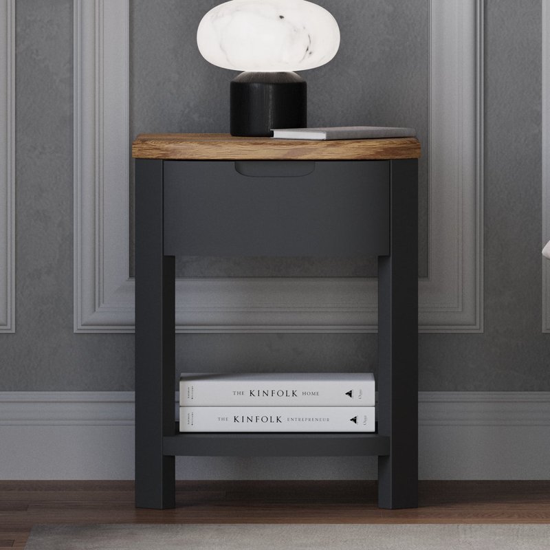 Photo of Bradwell oak and charcoal painted 1 drawer bedside chest Photo of Bradwell oak and charcoal painted 1 drawer bedside chest