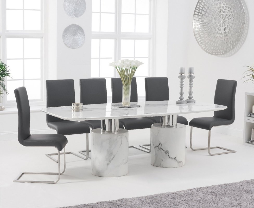 Photo of Antonio 220cm white marble table with 10 grey austin chairs Photo of Antonio 220cm white marble table with 10 grey austin chairs