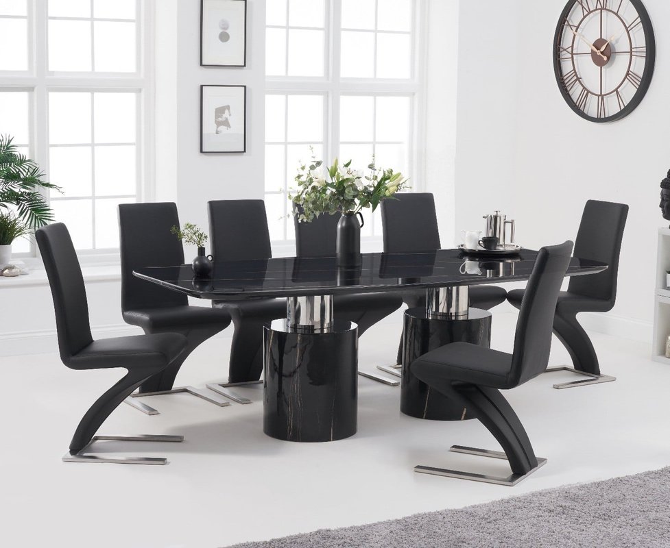 Photo of Antonio 220cm black marble dining table with 6 white aldo chairs Photo of Antonio 220cm black marble dining table with 6 white aldo chairs
