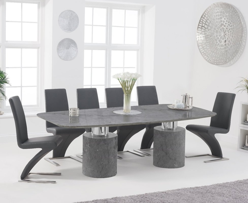 Photo of Antonio 220cm grey marble dining table with 10 black aldo chairs Photo of Antonio 220cm grey marble dining table with 10 black aldo chairs