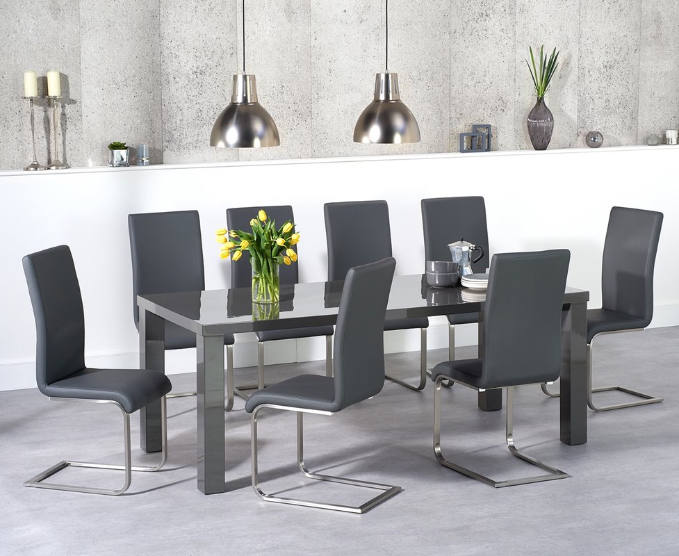 Photo of Seattle 200cm dark grey high gloss dining table with 8 black austin chairs Photo of Seattle 200cm dark grey high gloss dining table with 8 black austin chairs