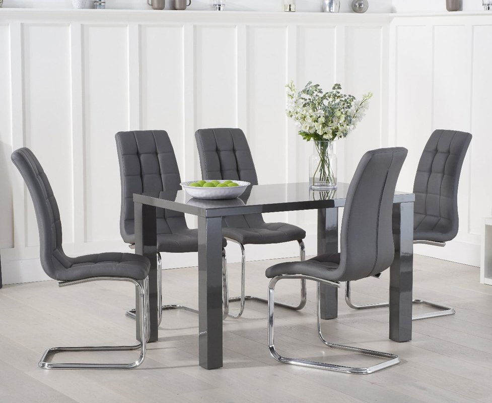Photo of Seattle 120cm dark grey high gloss dining table with 6 grey vigo chairs Photo of Seattle 120cm dark grey high gloss dining table with 6 grey vigo chairs