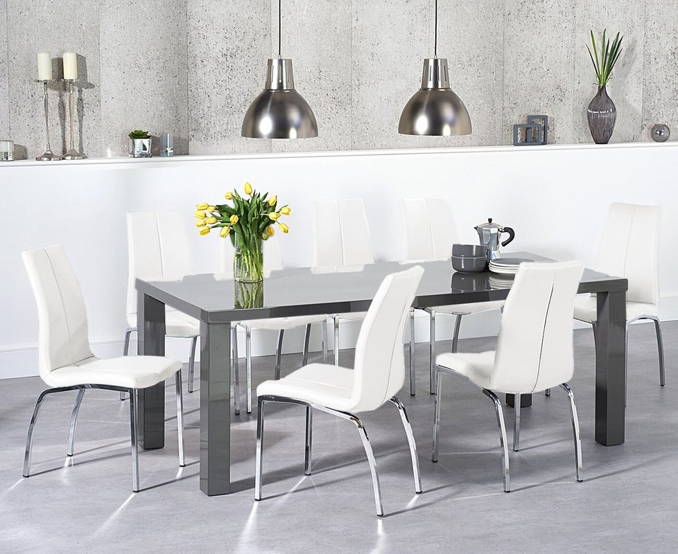 Photo of Seattle 200cm dark grey high gloss dining table with 6 grey marco chairs Photo of Seattle 200cm dark grey high gloss dining table with 6 grey marco chairs