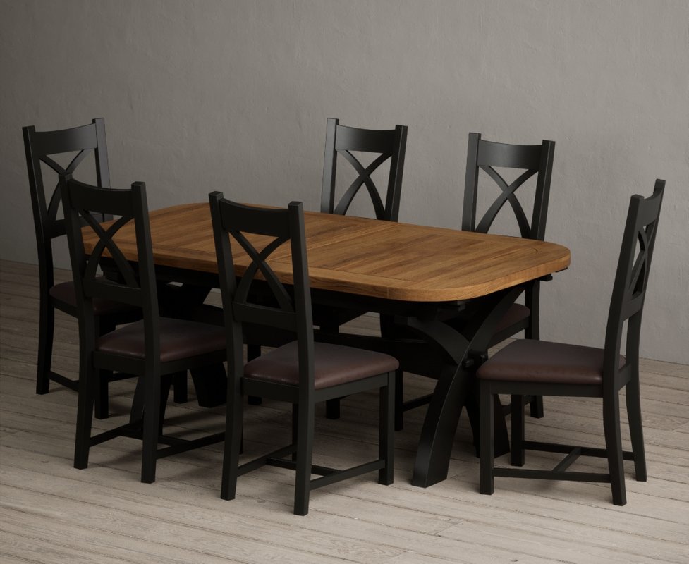 Photo 1 of Extending olympia 180cm oak and black painted dining table with 6 brown painted chairs Photo 1 of Extending olympia 180cm oak and black painted dining table with 6 brown painted chairs