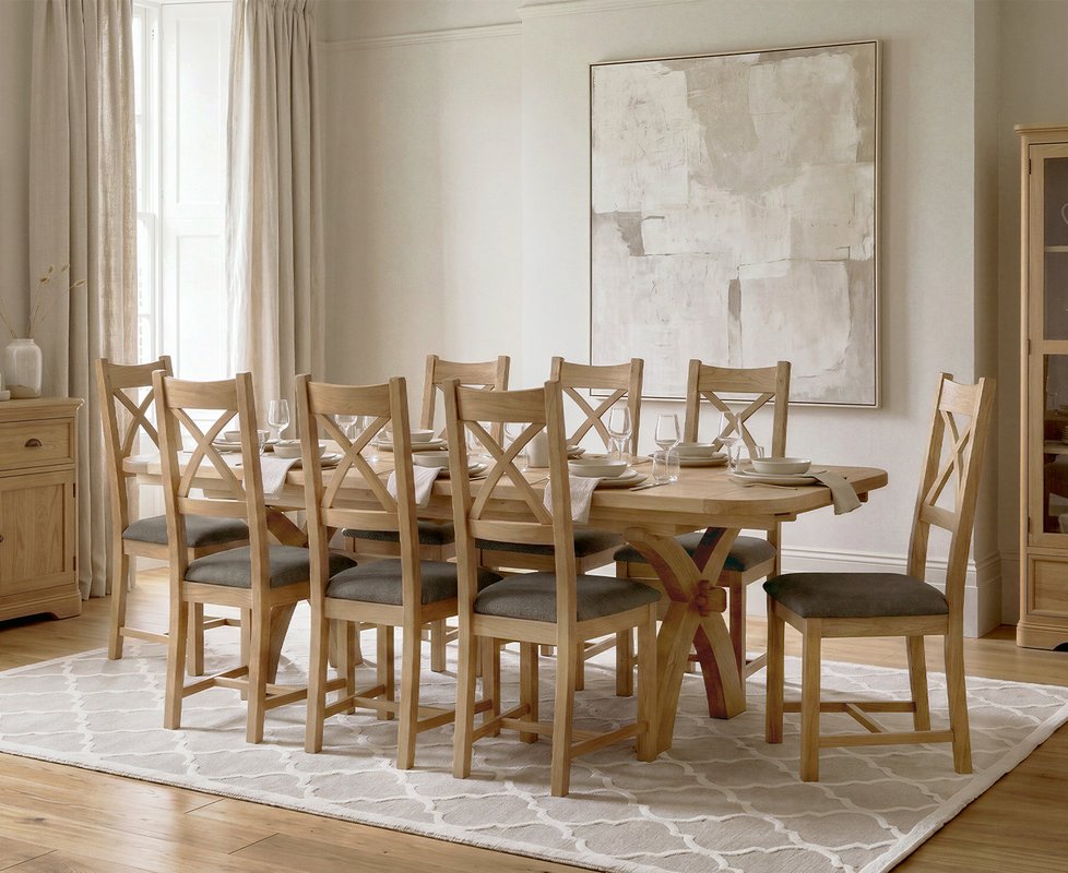 Photo 1 of Extending olympia 180cm solid oak dining table with 8 charcoal grey natural solid oak chairs Photo 1 of Extending olympia 180cm solid oak dining table with 8 charcoal grey natural solid oak chairs