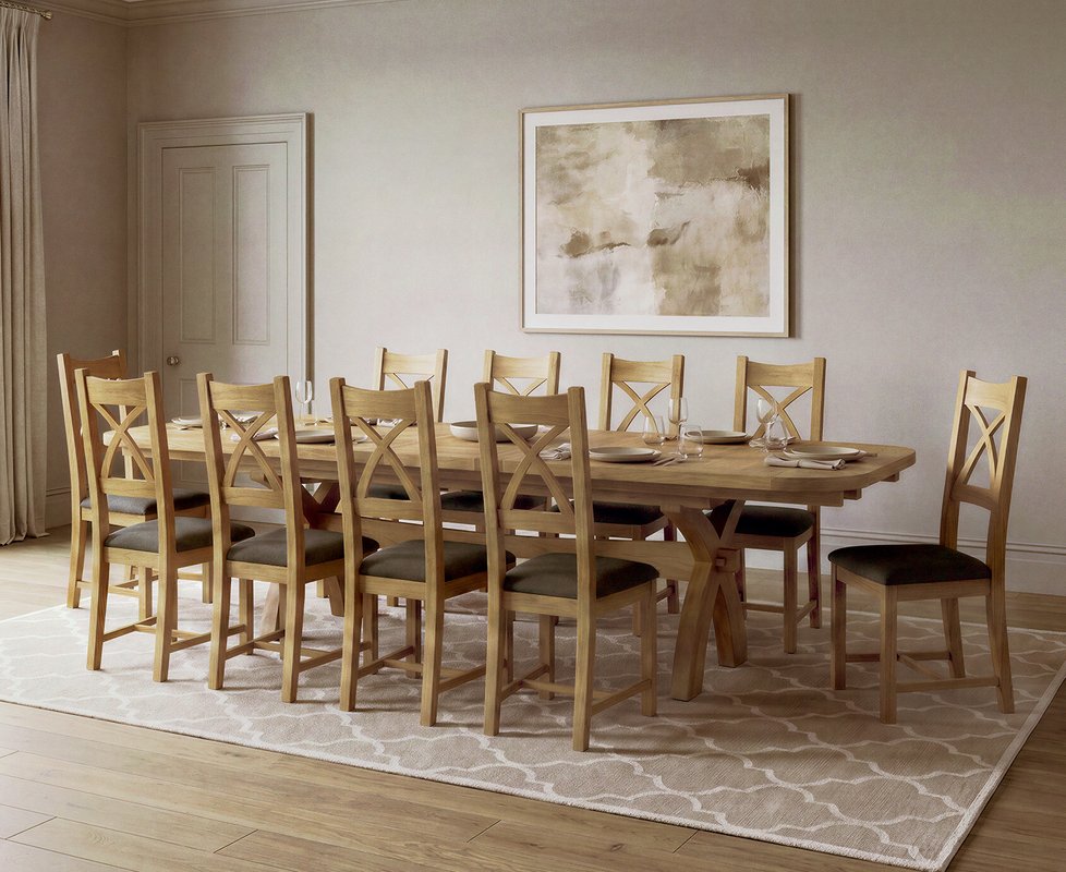 Photo 1 of Extending olympia 180cm solid oak dining table with 10 charcoal grey natural solid oak chairs Photo 1 of Extending olympia 180cm solid oak dining table with 10 charcoal grey natural solid oak chairs