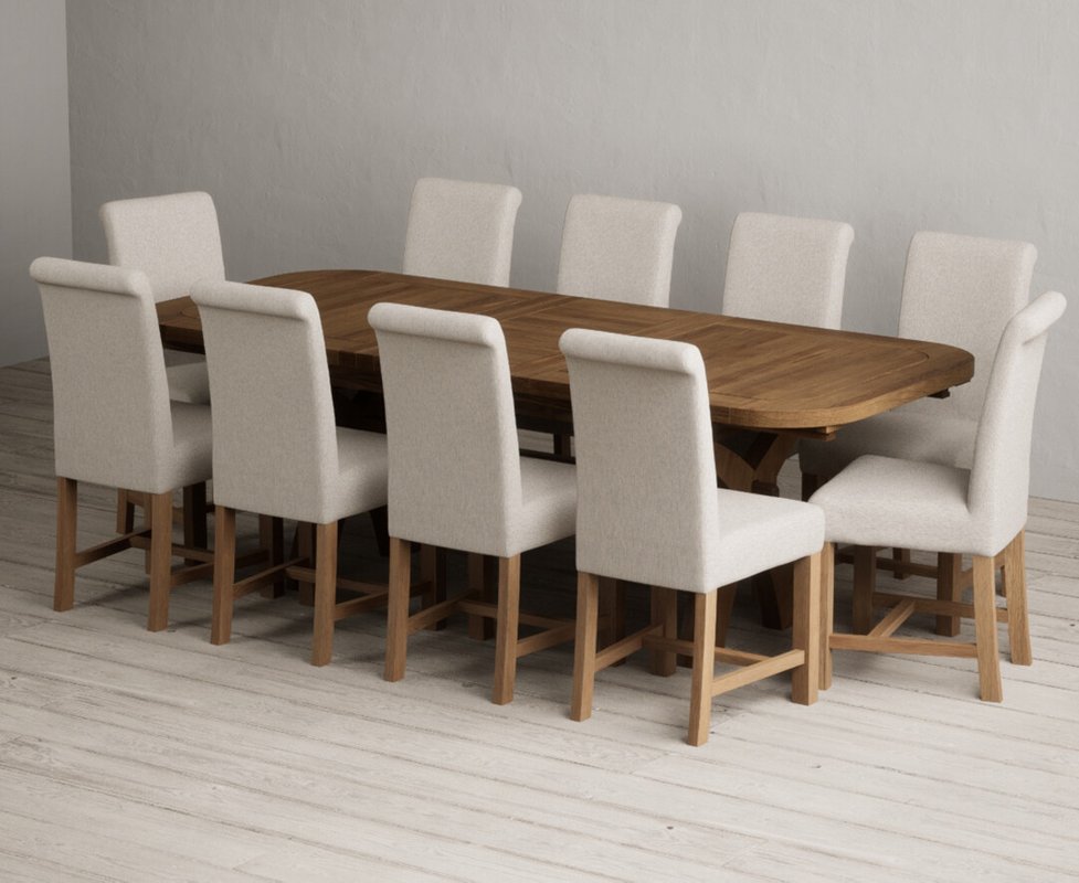 Photo 1 of Extending olympia 180cm rustic solid oak dining table with 10 natural braced chairs Photo 1 of Extending olympia 180cm rustic solid oak dining table with 10 natural braced chairs