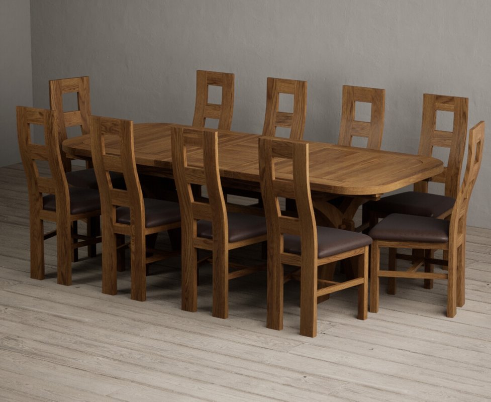 Photo 1 of Extending olympia 180cm rustic solid oak dining table with 10 brown rustic solid oak chairs Photo 1 of Extending olympia 180cm rustic solid oak dining table with 10 brown rustic solid oak chairs