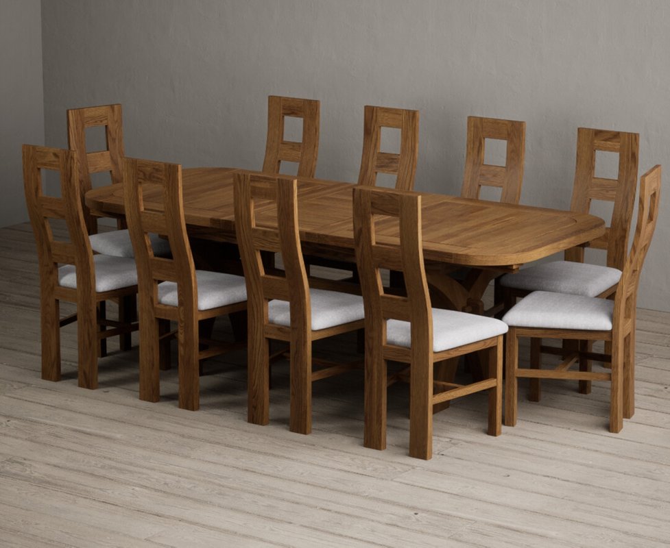 Photo 1 of Extending olympia 180cm rustic solid oak dining table with 10 light grey rustic solid oak chairs Photo 1 of Extending olympia 180cm rustic solid oak dining table with 10 light grey rustic solid oak chairs