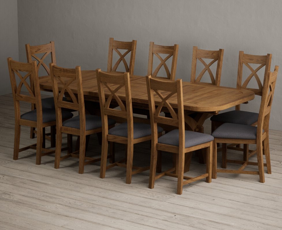 Photo 1 of Extending olympia 180cm rustic solid oak dining table with 10 charcoal grey rustic solid oak chairs Photo 1 of Extending olympia 180cm rustic solid oak dining table with 10 charcoal grey rustic solid oak chairs