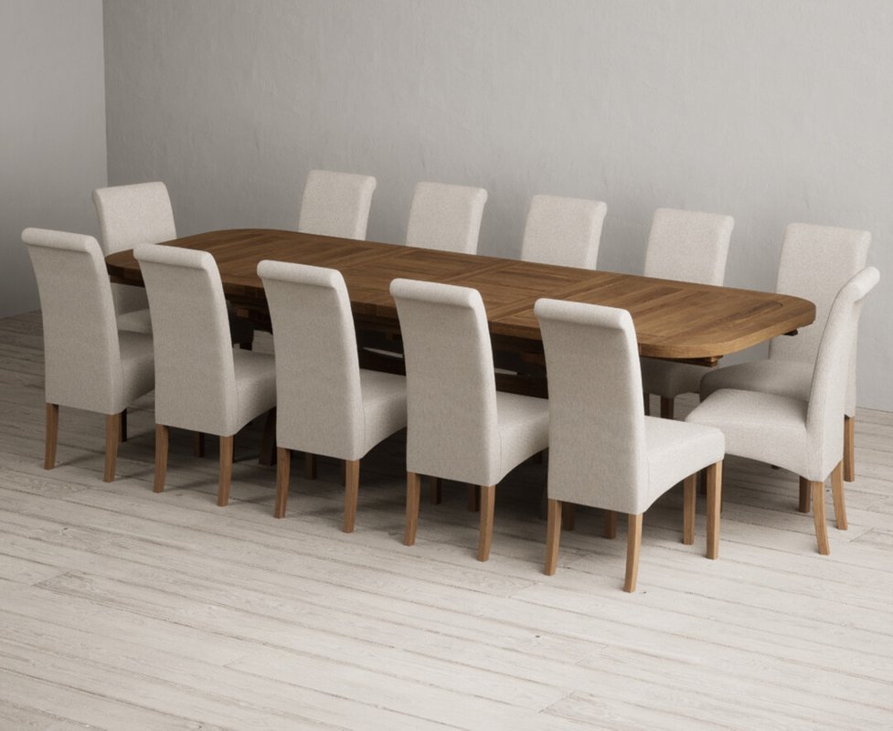 Photo 1 of Extending olympia 180cm rustic solid oak dining table with 12 natural scroll back chairs Photo 1 of Extending olympia 180cm rustic solid oak dining table with 12 natural scroll back chairs