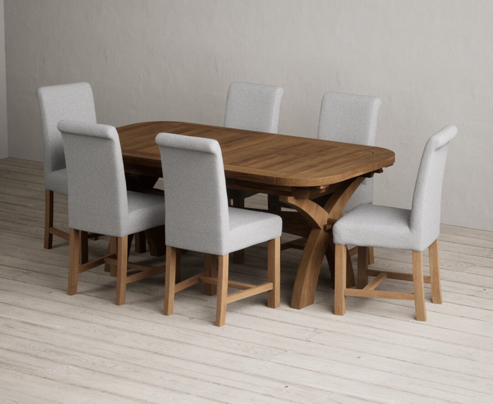 Photo of Extending olympia 180cm rustic solid oak dining table with 10 charcoal grey braced chairs Photo of Extending olympia 180cm rustic solid oak dining table with 10 charcoal grey braced chairs