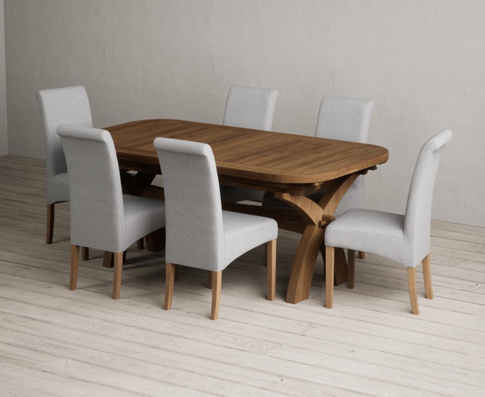 Photo 1 of Extending olympia 180cm rustic solid oak dining table with 6 grey scroll back chairs Photo 1 of Extending olympia 180cm rustic solid oak dining table with 6 grey scroll back chairs
