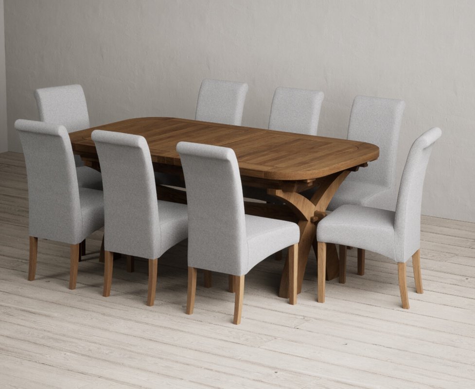 Photo of Extending olympia 180cm rustic solid oak dining table with 8 grey scroll back chairs Photo of Extending olympia 180cm rustic solid oak dining table with 8 grey scroll back chairs