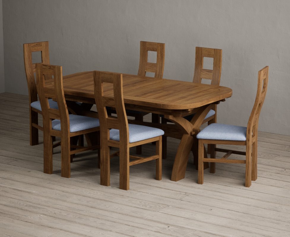 Photo 1 of Extending olympia 180cm rustic solid oak dining table with 6 blue rustic solid oak chairs Photo 1 of Extending olympia 180cm rustic solid oak dining table with 6 blue rustic solid oak chairs