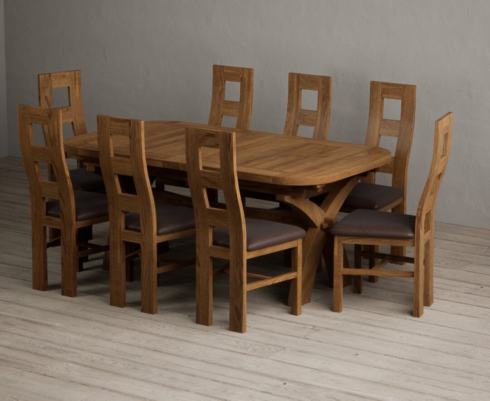 Photo 1 of Extending olympia 180cm rustic solid oak dining table with 8 brown rustic solid oak chairs Photo 1 of Extending olympia 180cm rustic solid oak dining table with 8 brown rustic solid oak chairs