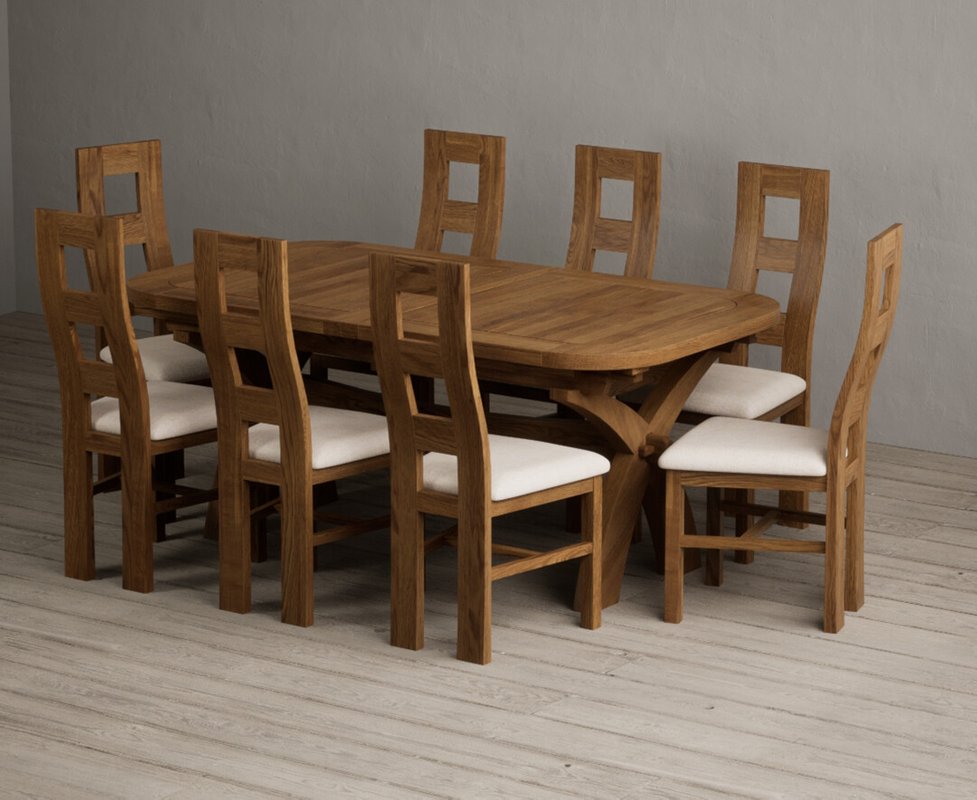 Photo 1 of Extending olympia 180cm rustic solid oak dining table with 8 linen rustic solid oak chairs Photo 1 of Extending olympia 180cm rustic solid oak dining table with 8 linen rustic solid oak chairs