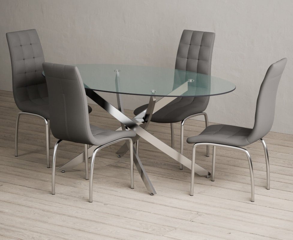 Photo of Bernini 165cm oval glass dining table with 6 black enzo chairs Photo of Bernini 165cm oval glass dining table with 6 black enzo chairs