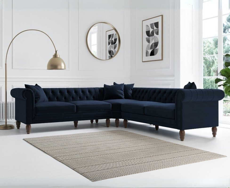 Photo of Bromley medium blue velvet corner sofa Photo of Bromley medium blue velvet corner sofa