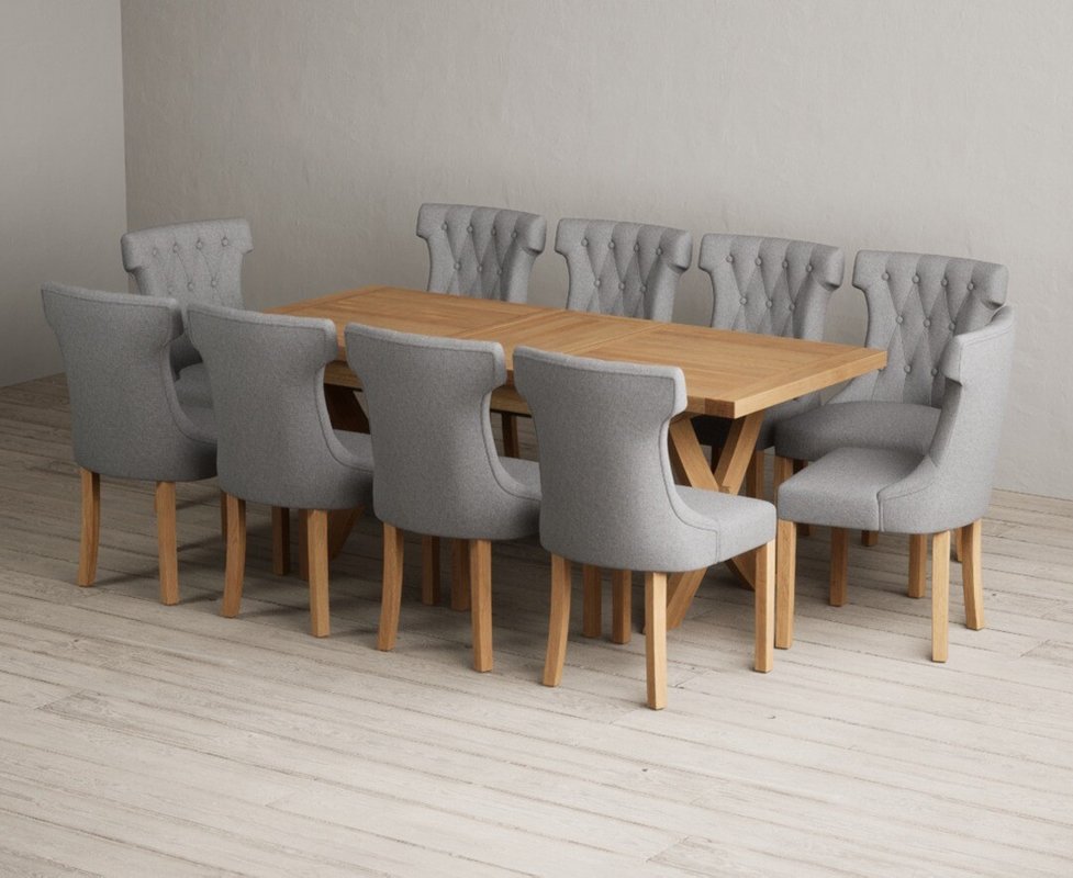 Photo 1 of Extending buckley 160cm solid oak dining table with 10 grey clara chairs Photo 1 of Extending buckley 160cm solid oak dining table with 10 grey clara chairs