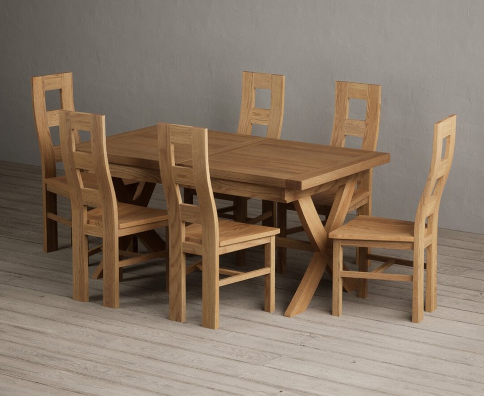 Photo 1 of Extending buckley 160cm solid oak dining table with 6 oak natural chairs Photo 1 of Extending buckley 160cm solid oak dining table with 6 oak natural chairs