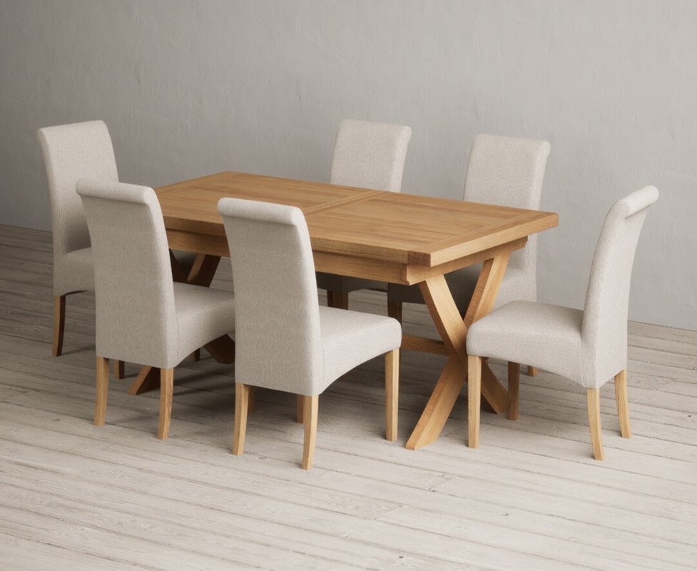 Photo 1 of Extending buckley 160cm solid oak dining table with 6 natural scroll back chairs Photo 1 of Extending buckley 160cm solid oak dining table with 6 natural scroll back chairs