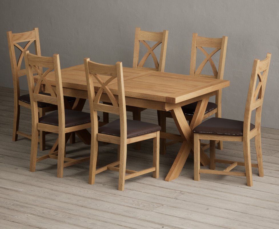 Photo 1 of Extending buckley 160cm solid oak dining table with 6 brown natural solid oak chairs Photo 1 of Extending buckley 160cm solid oak dining table with 6 brown natural solid oak chairs