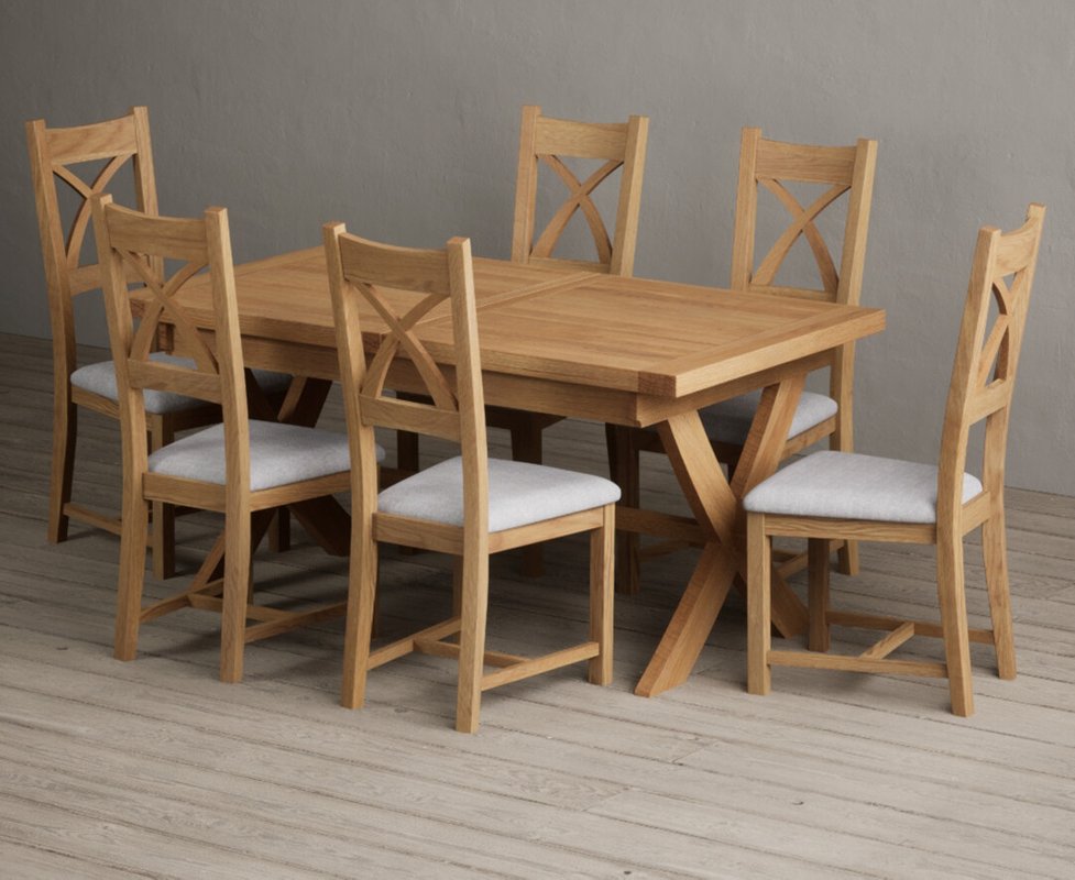 Photo 1 of Extending buckley 160cm solid oak dining table with 6 light grey natural solid oak chairs Photo 1 of Extending buckley 160cm solid oak dining table with 6 light grey natural solid oak chairs