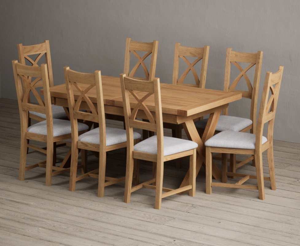 Photo 1 of Extending buckley 160cm solid oak dining table with 8 light grey natural solid oak chairs Photo 1 of Extending buckley 160cm solid oak dining table with 8 light grey natural solid oak chairs